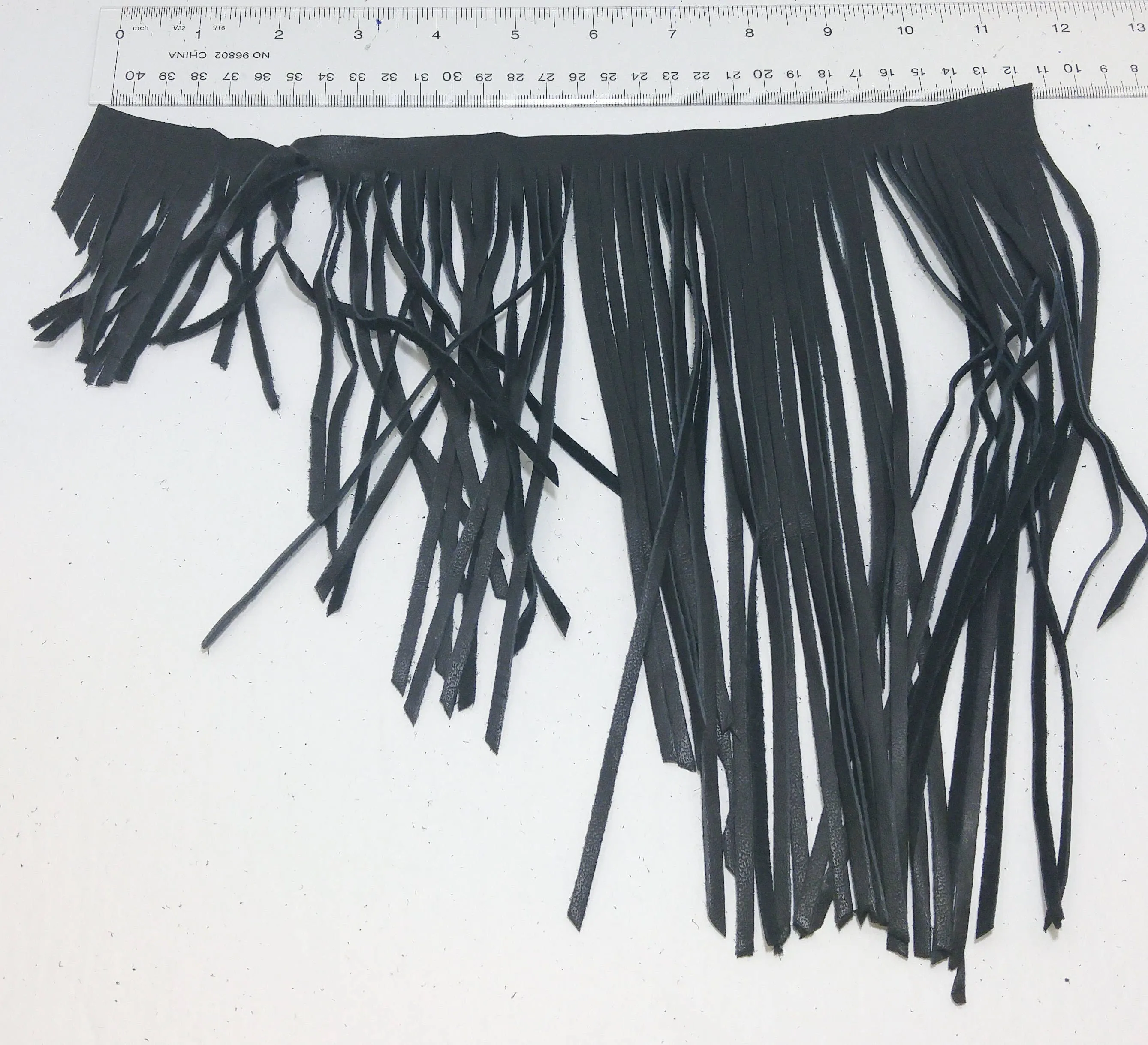 Asymmetrical Cowhide Fringe Trim in Black 1500 Nappa Garment Leather  11.5" long
