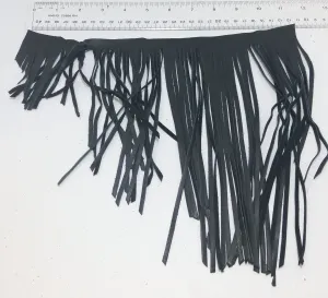 Asymmetrical Cowhide Fringe Trim in Black 1500 Nappa Garment Leather  11.5" long