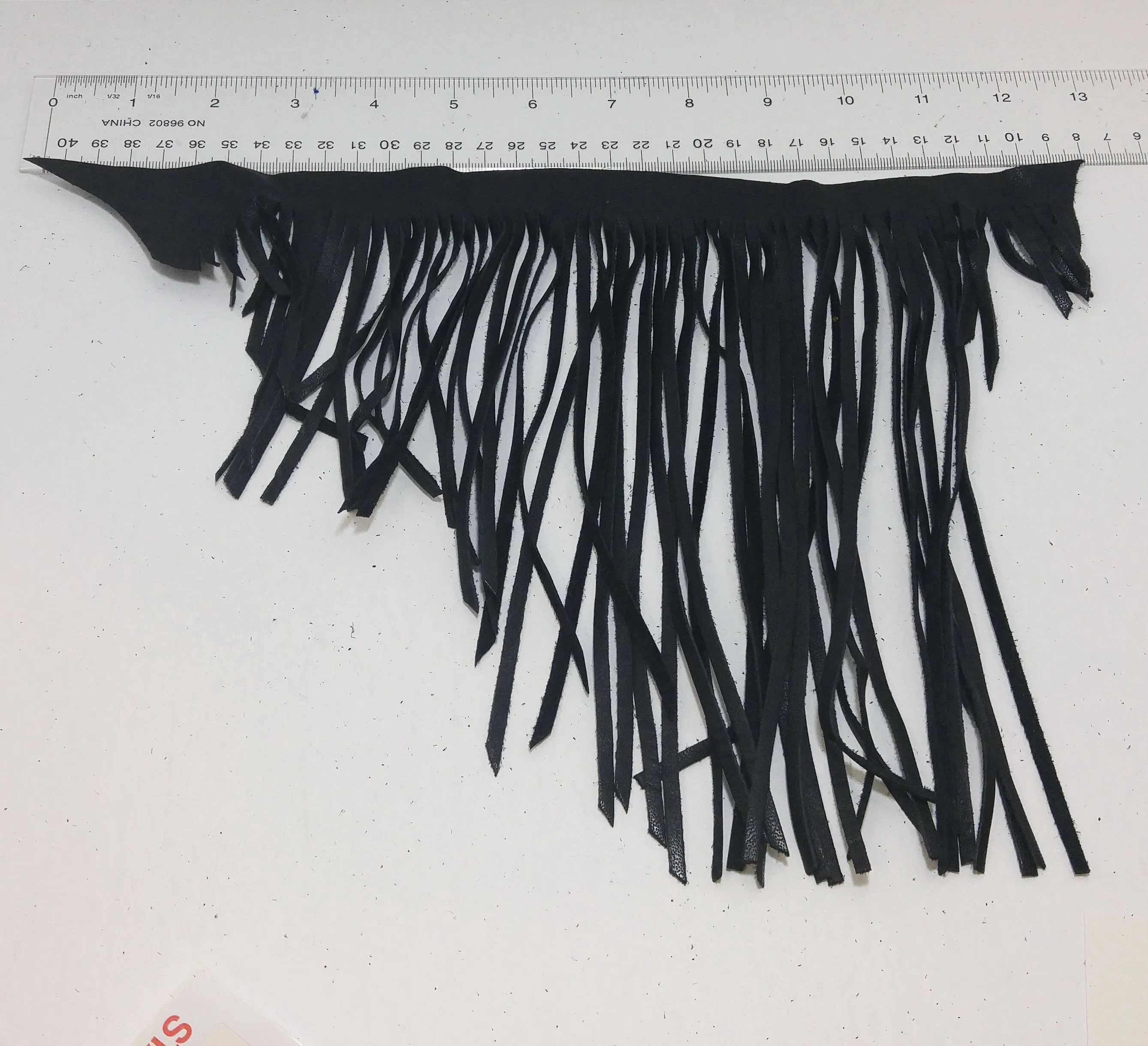Asymmetrical Cowhide Fringe Trim in Black 1500 Nappa Garment Leather  12.75" long