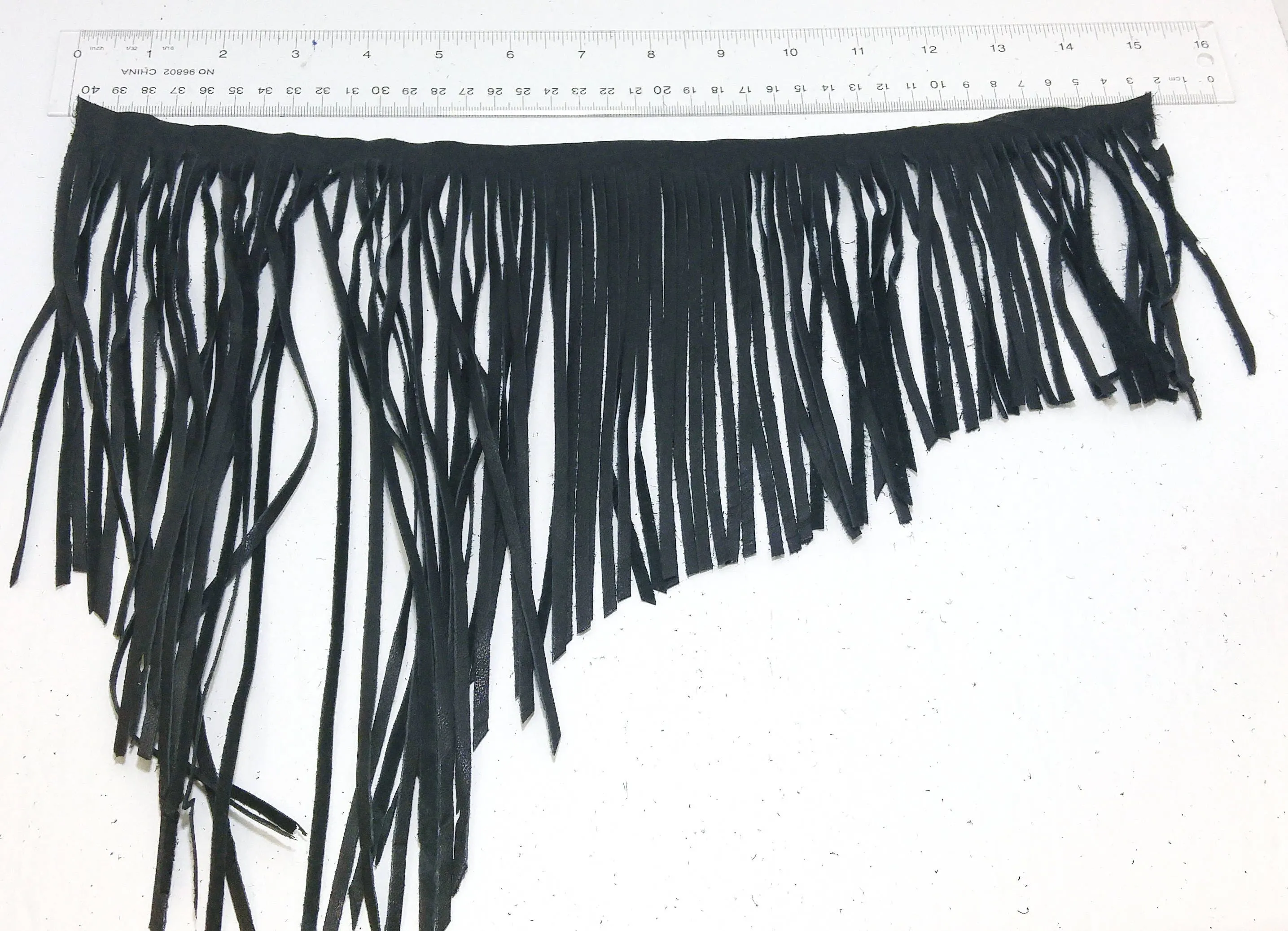 Asymmetrical Cowhide Fringe Trim in Black 1500 Nappa Garment Leather  15" long