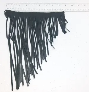 Asymmetrical Cowhide Fringe Trim in Black 1500 Nappa Garment Leather  8.5" long
