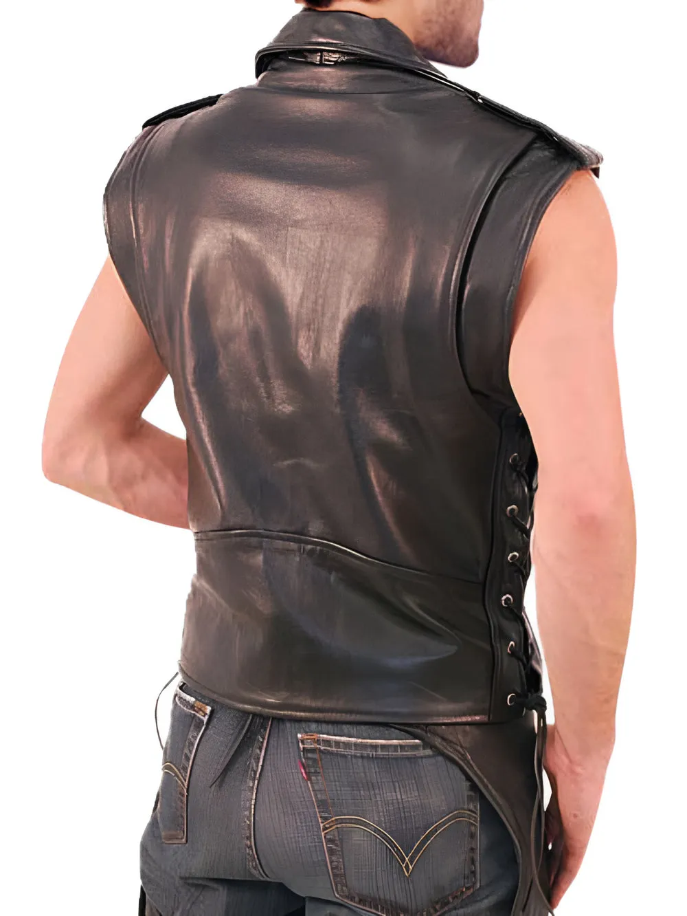 Asymmetrical Cut Genuine Leather Vest for Men