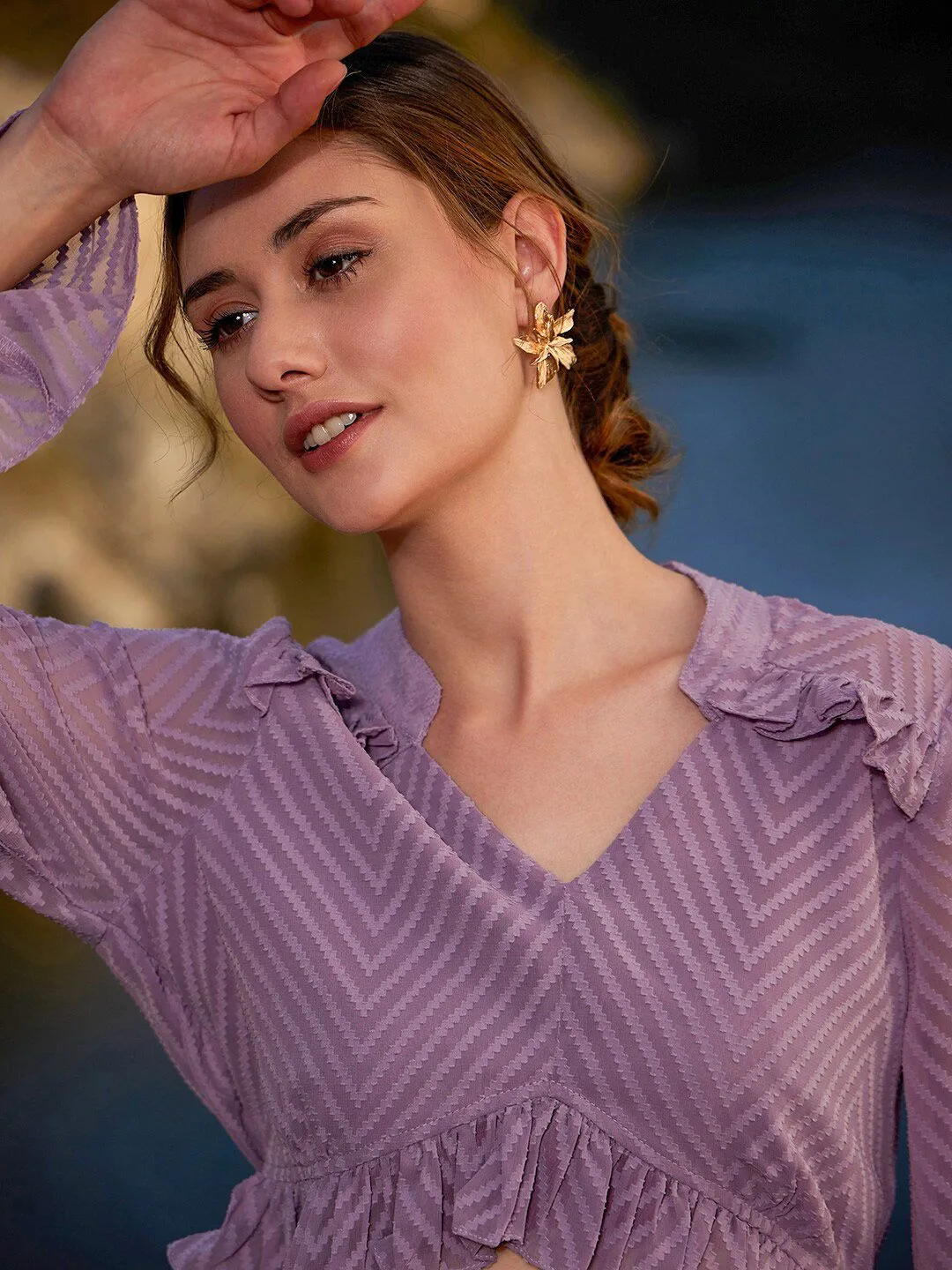 Athena Self Design Gathers & Pleated Ruffles Crop Top
