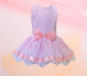Baby Girls Pink Lace  with satin bow spanish style  Dress