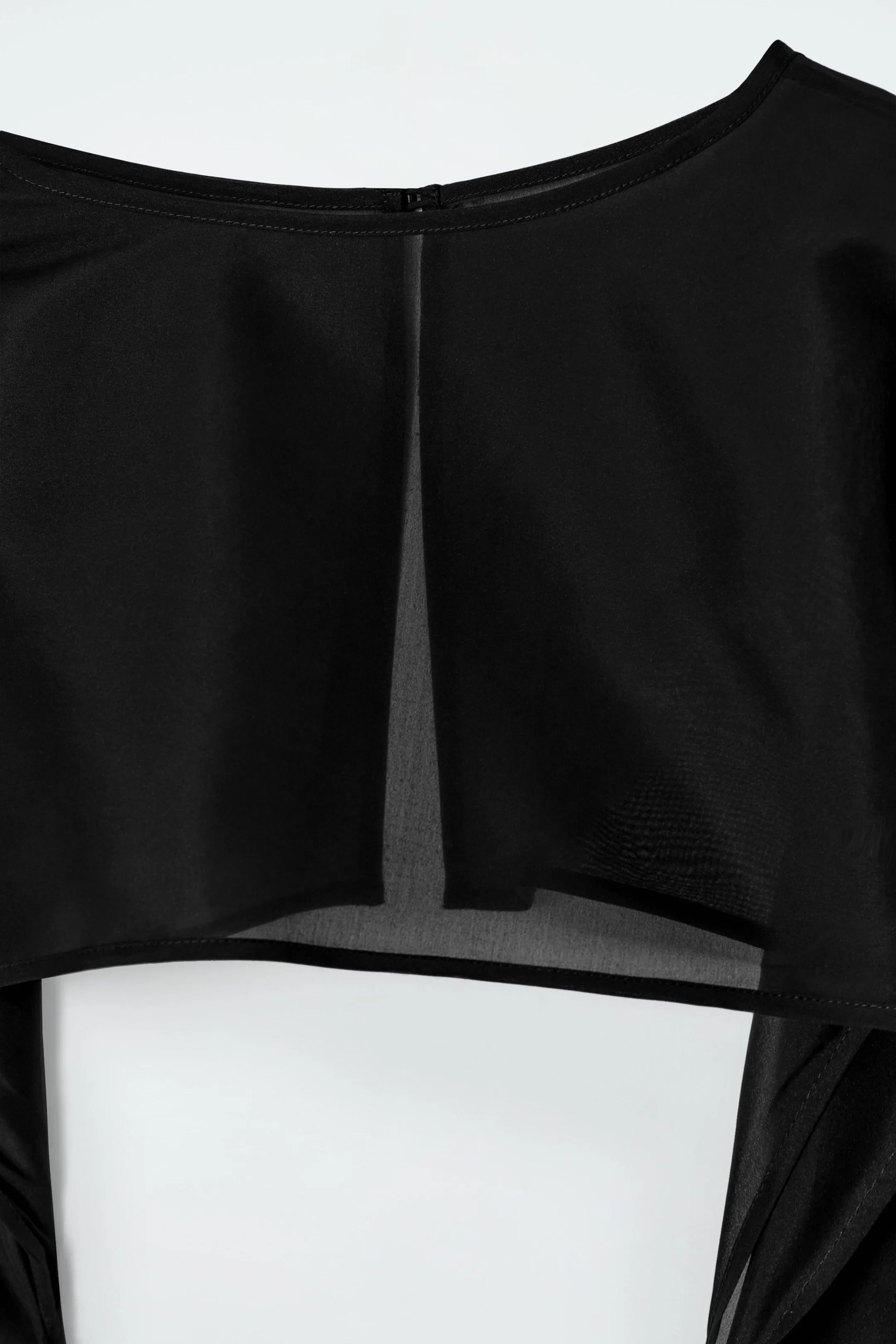 Balloon-sleeve sheer silk hybrid