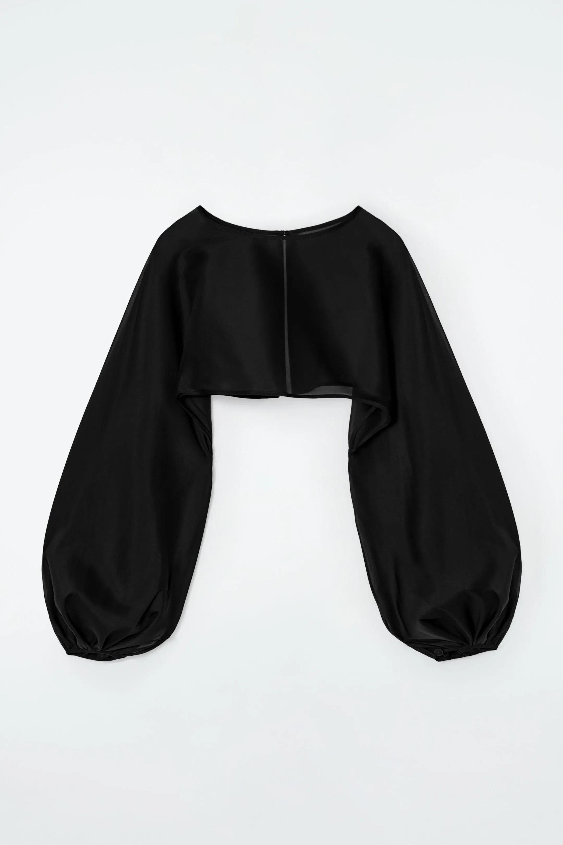 Balloon-sleeve sheer silk hybrid