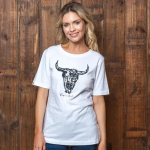 Beaded Paint Skull Regular Crew Tee - Pelican