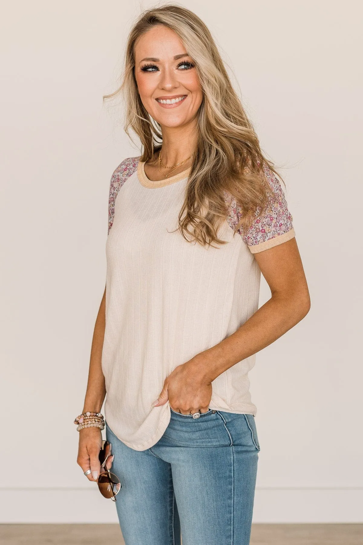 Before You Know It Knit Top- Cream & Purple