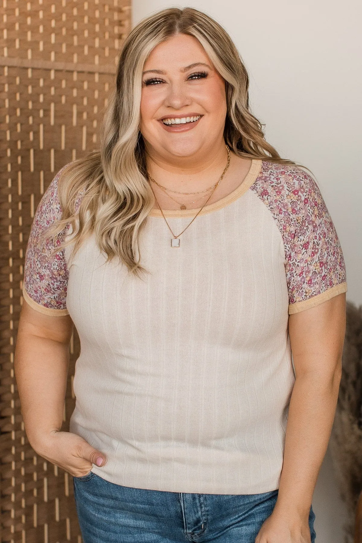 Before You Know It Knit Top- Cream & Purple