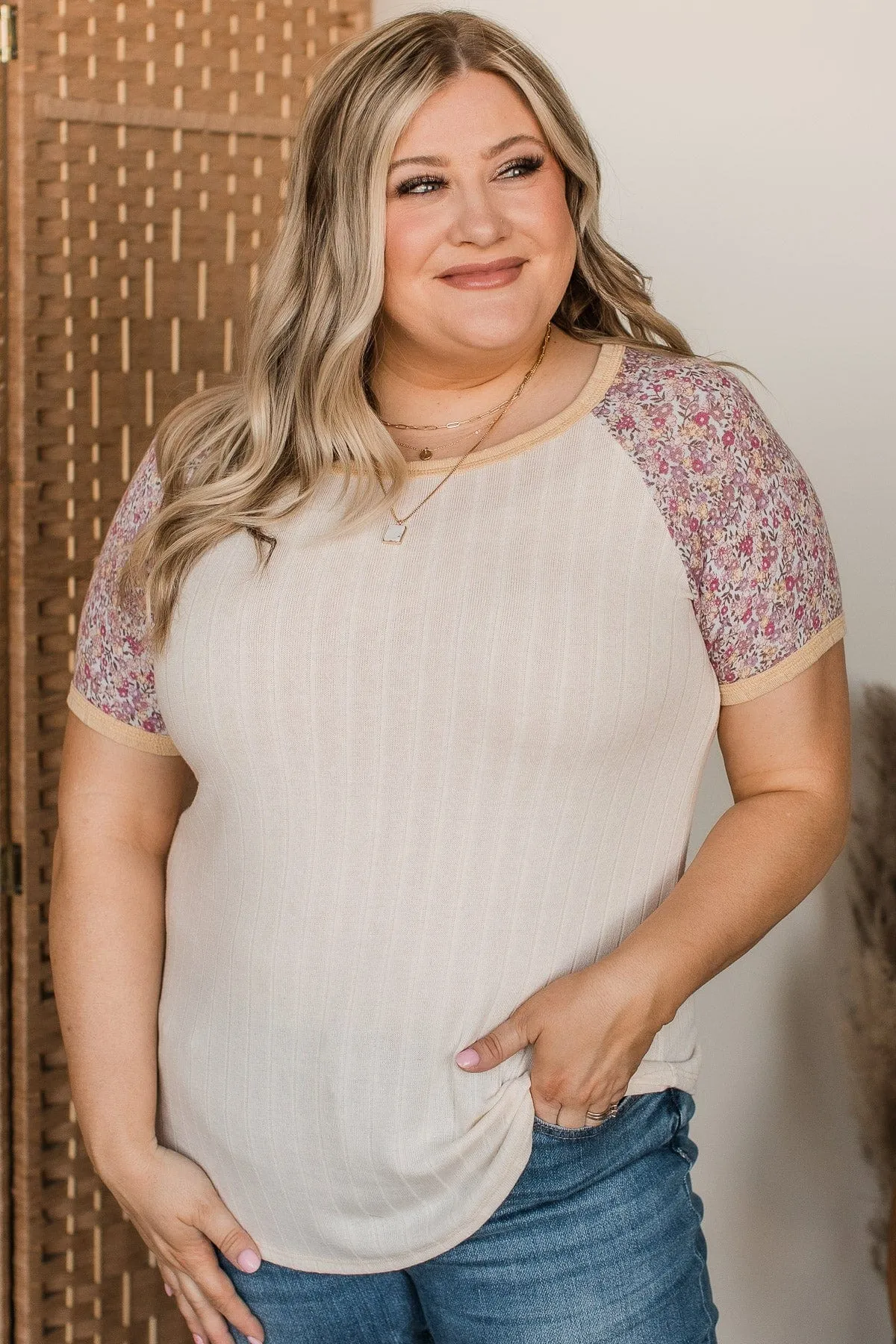 Before You Know It Knit Top- Cream & Purple