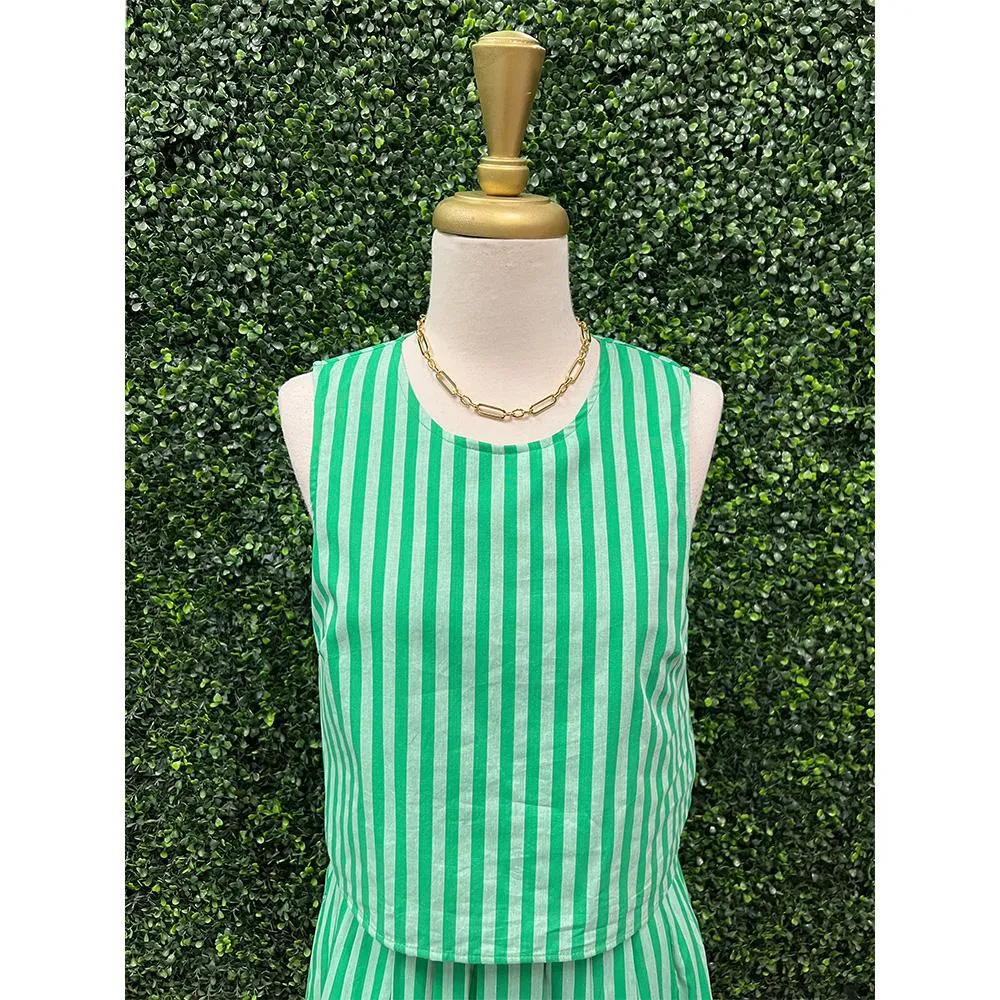 Bella Green Stripe Sleeveless Top