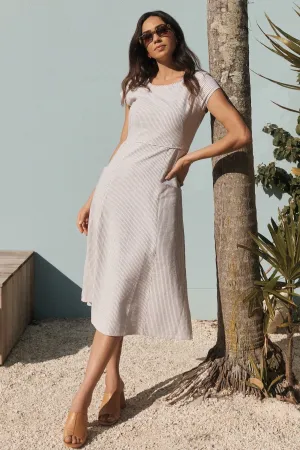 Belle Midi Dress -  Handloomed White Stripe
