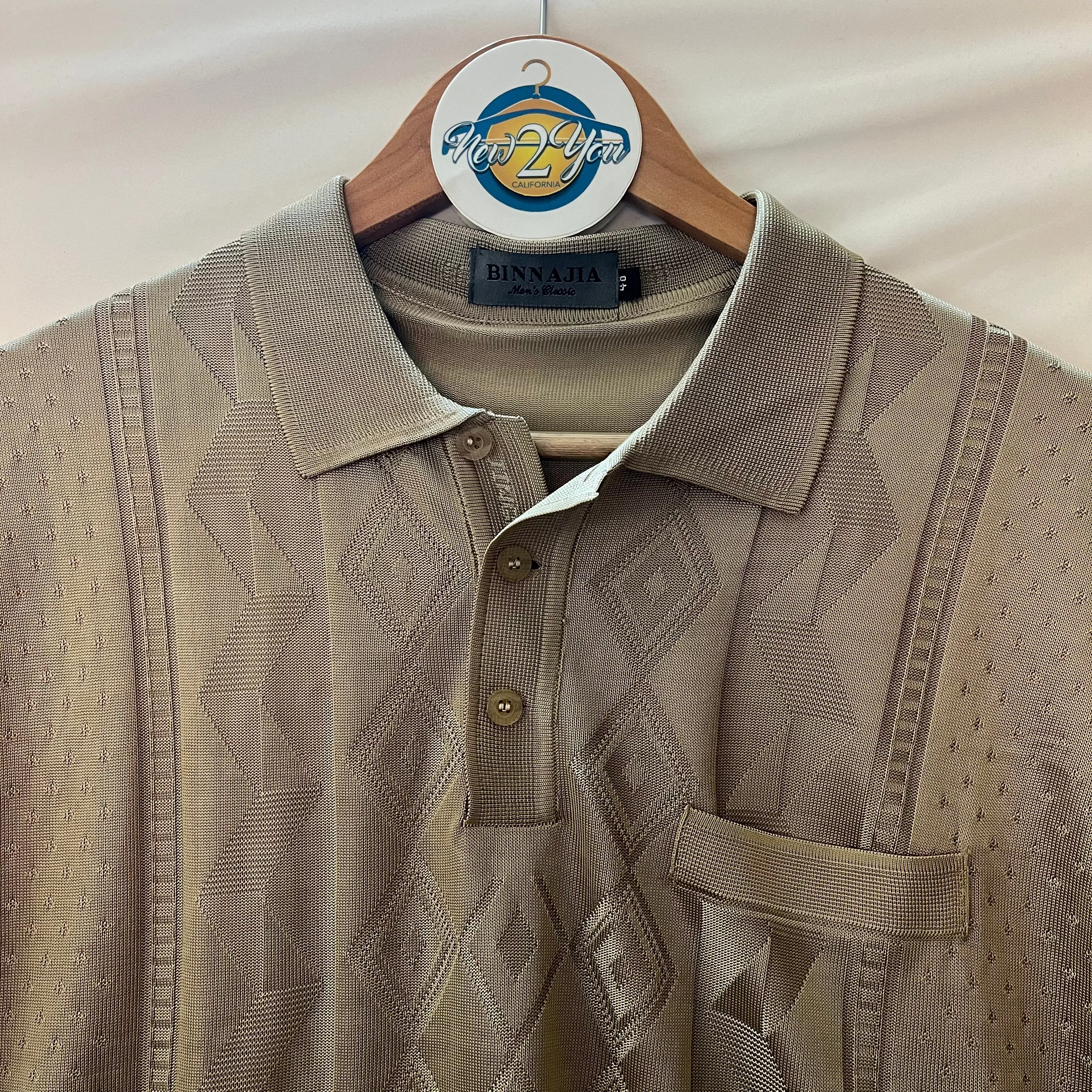 BINN AIJA Sheer Beige Polo Pocket Tee
