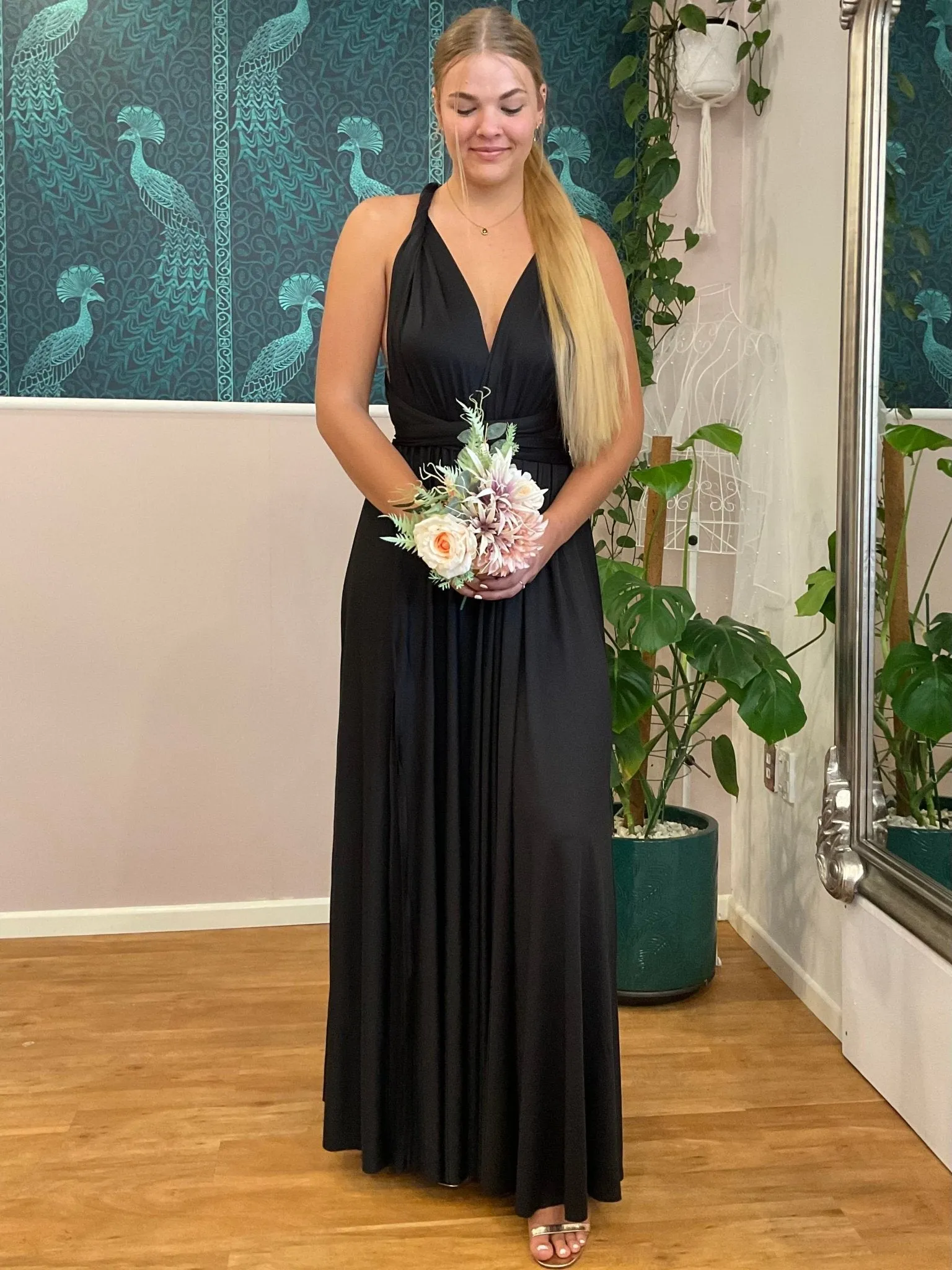 Black Convertible Infinity bridesmaid dress with Split Express NZ wide