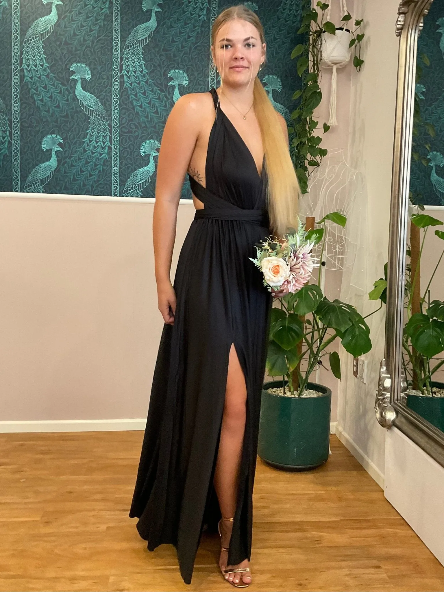Black Convertible Infinity bridesmaid dress with Split Express NZ wide