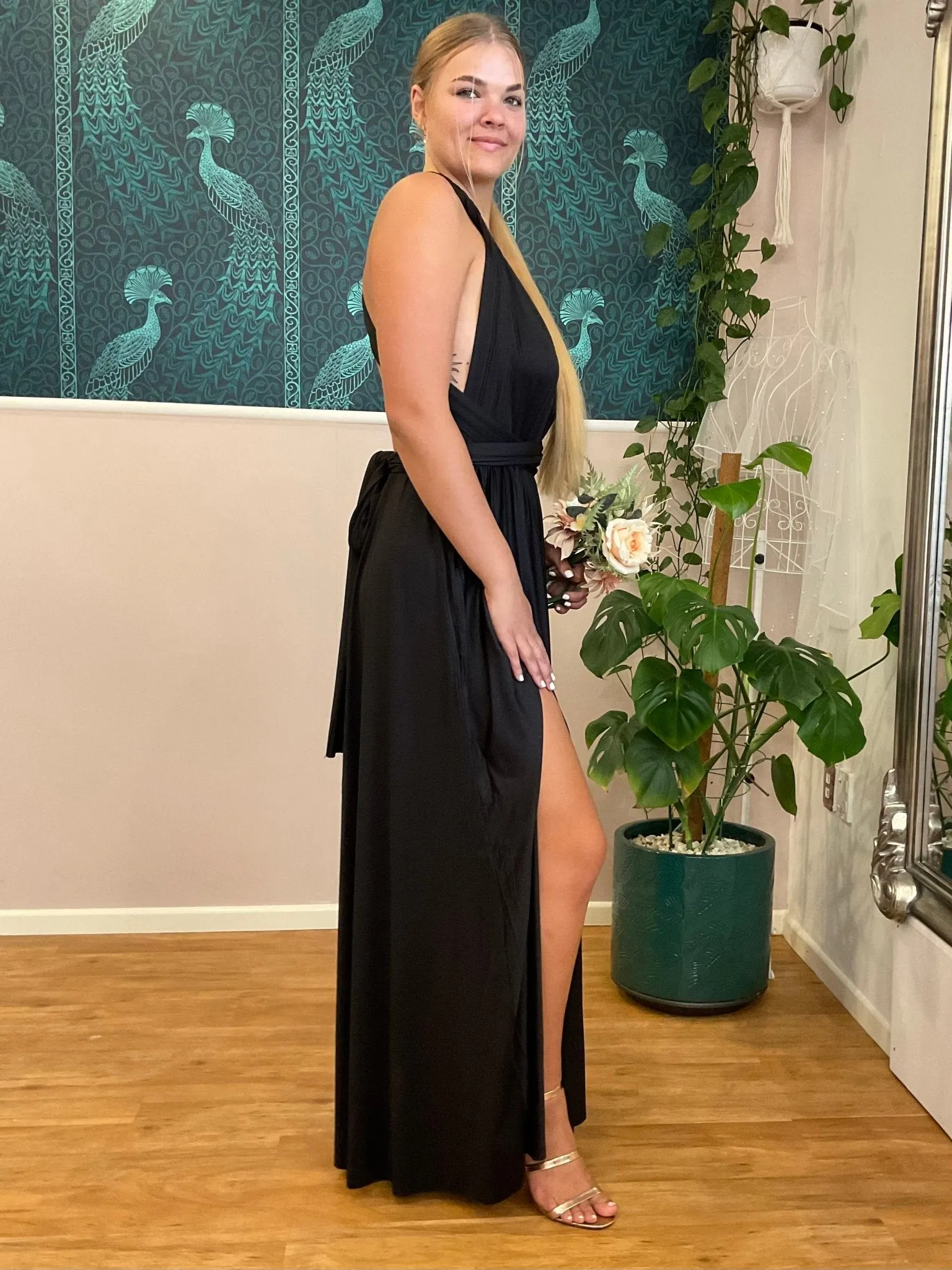 Black Convertible Infinity bridesmaid dress with Split Express NZ wide