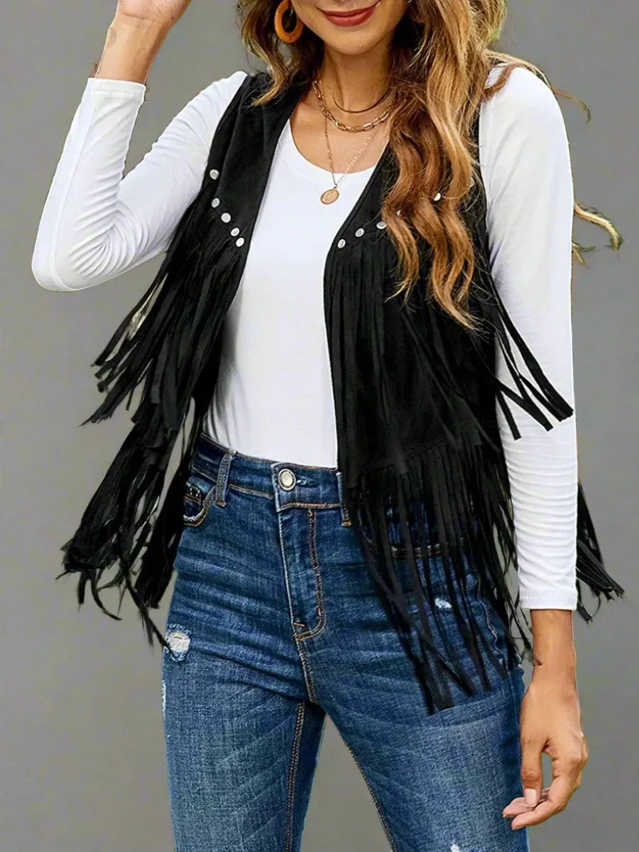 Black Faux Suede Fringe Vest | Dreamofthe90s