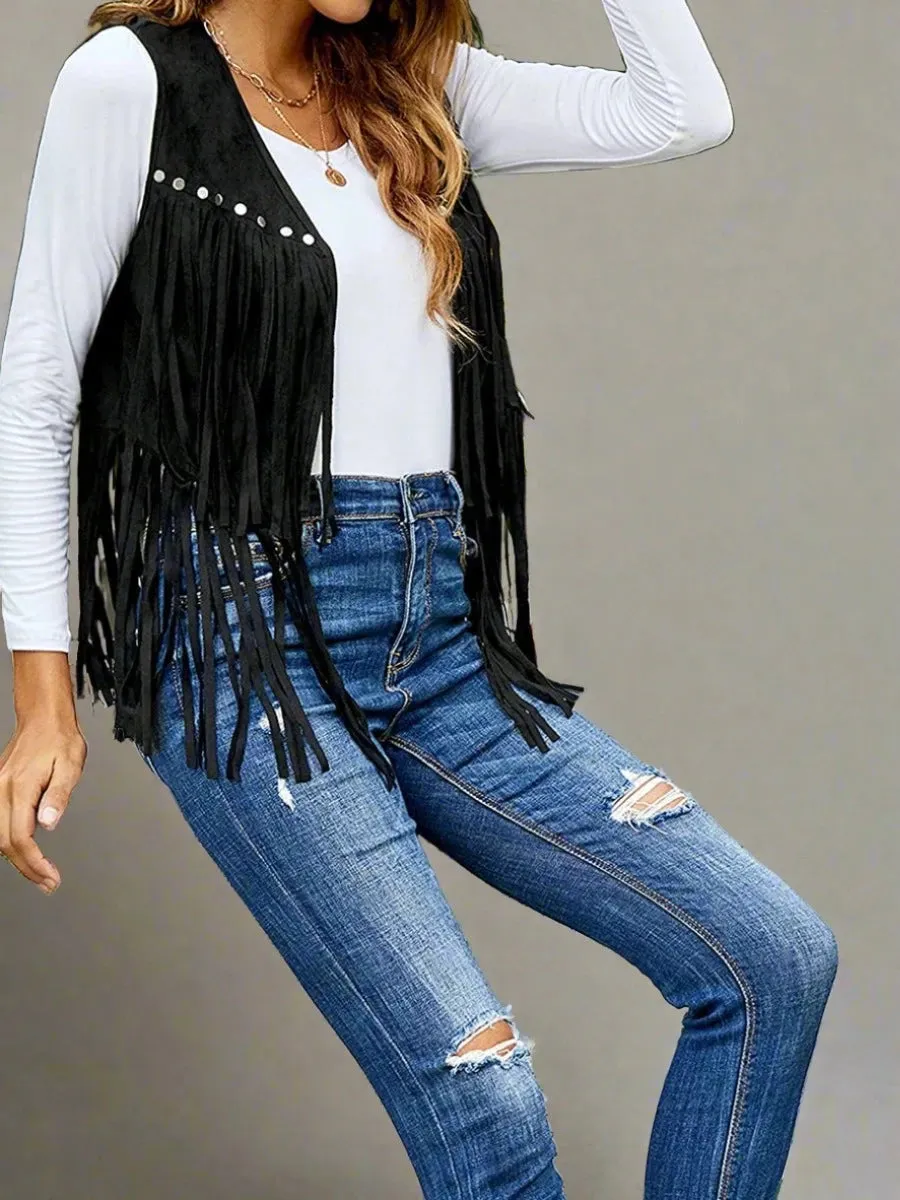 Black Faux Suede Fringe Vest | Dreamofthe90s