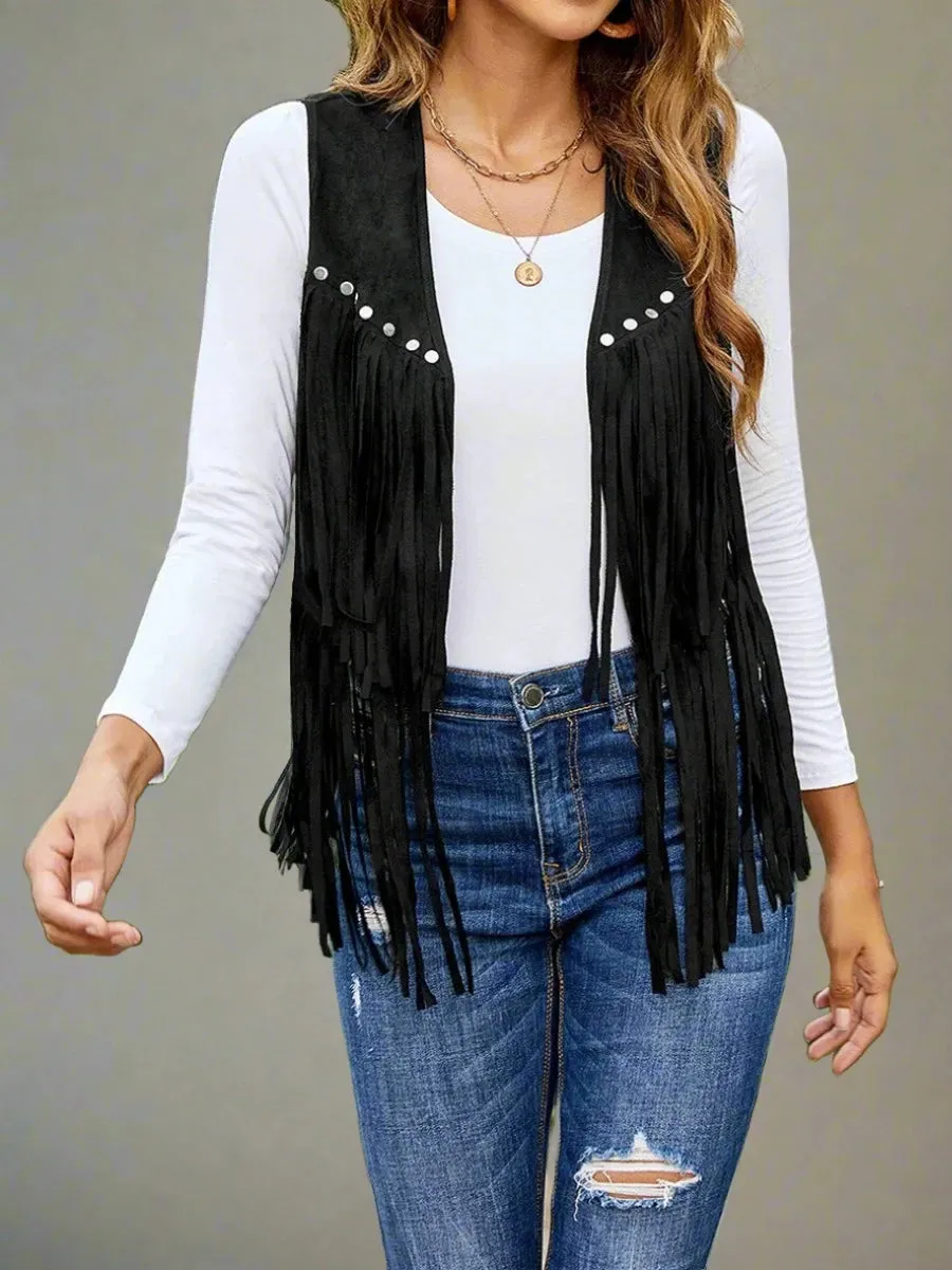Black Faux Suede Fringe Vest | Dreamofthe90s