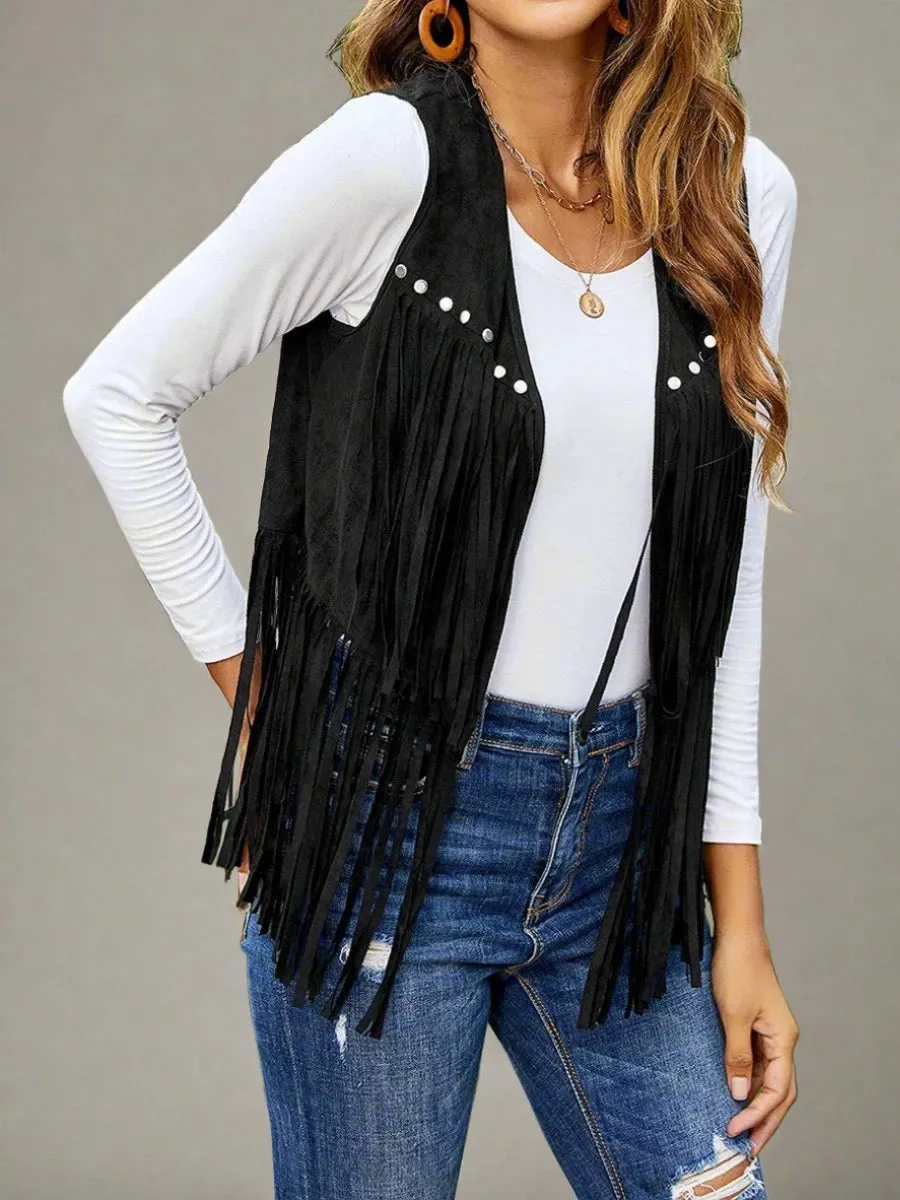 Black Faux Suede Fringe Vest | Dreamofthe90s