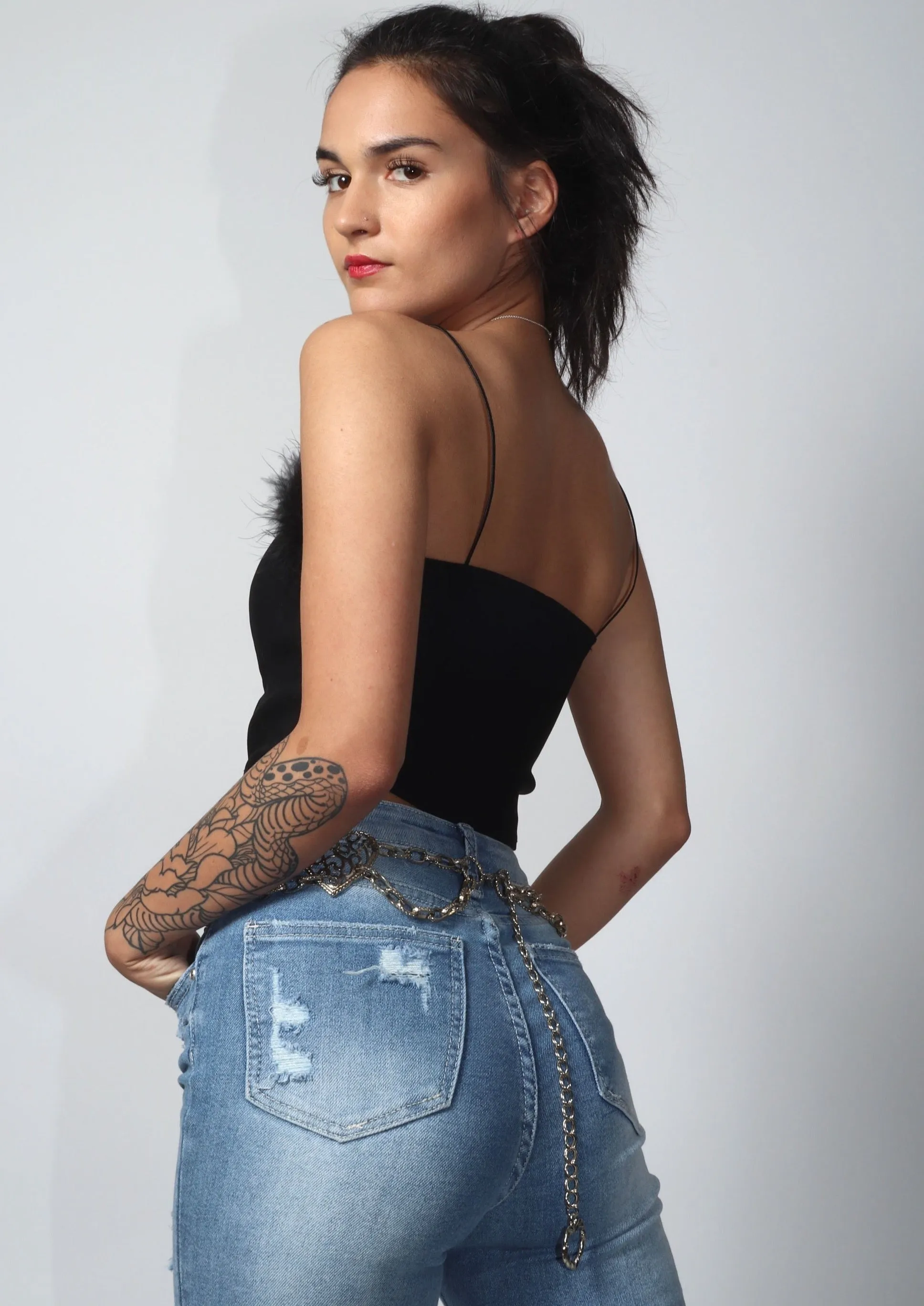 Black Feather Trim Top
