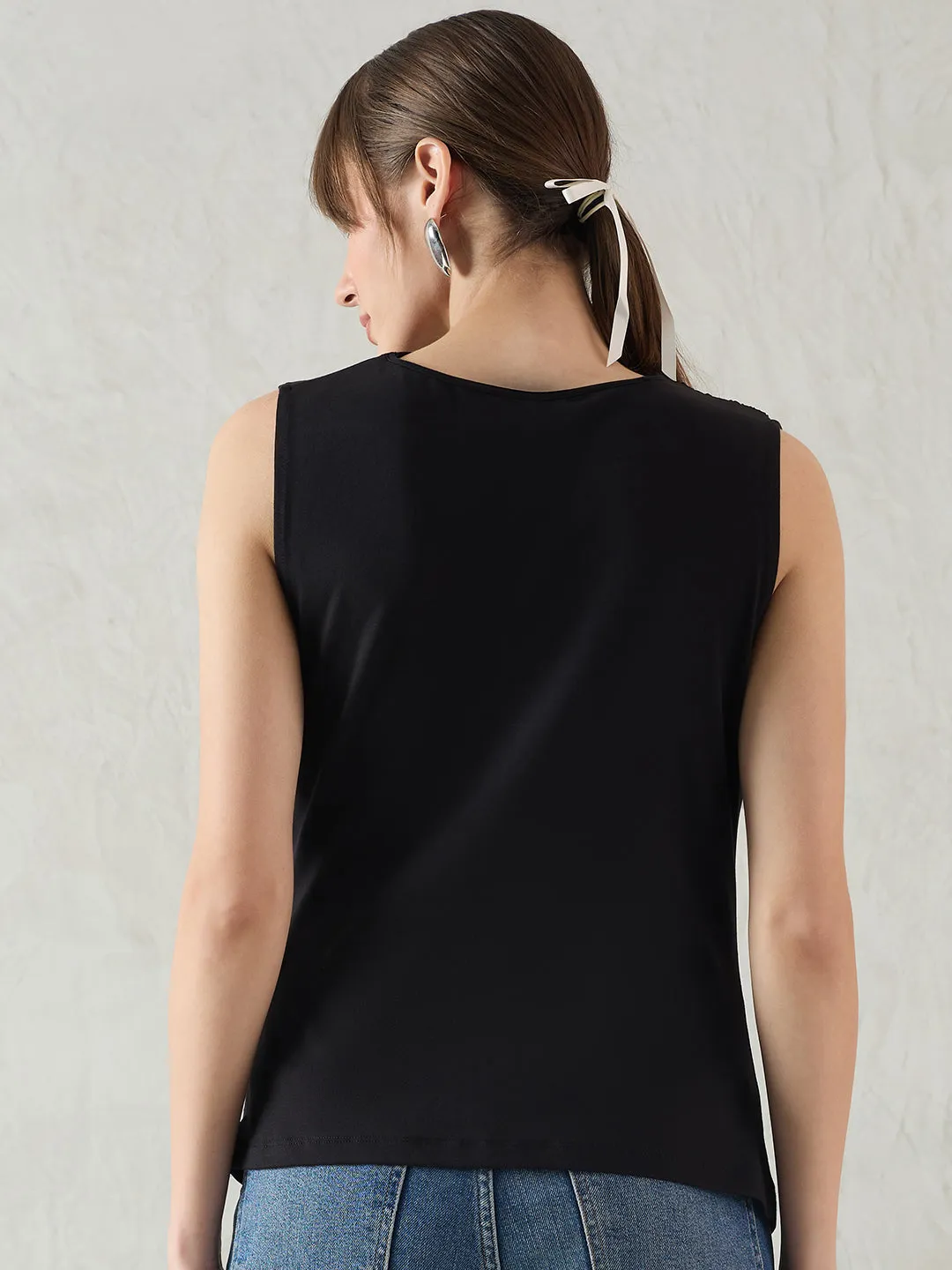 Black Knit Ruching Detail Top