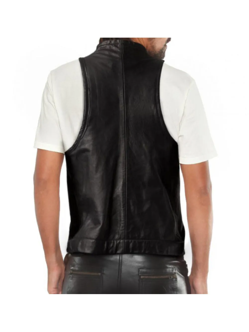 Black Motorcycle Genuine Leather Vest With Buckle Harness for Men