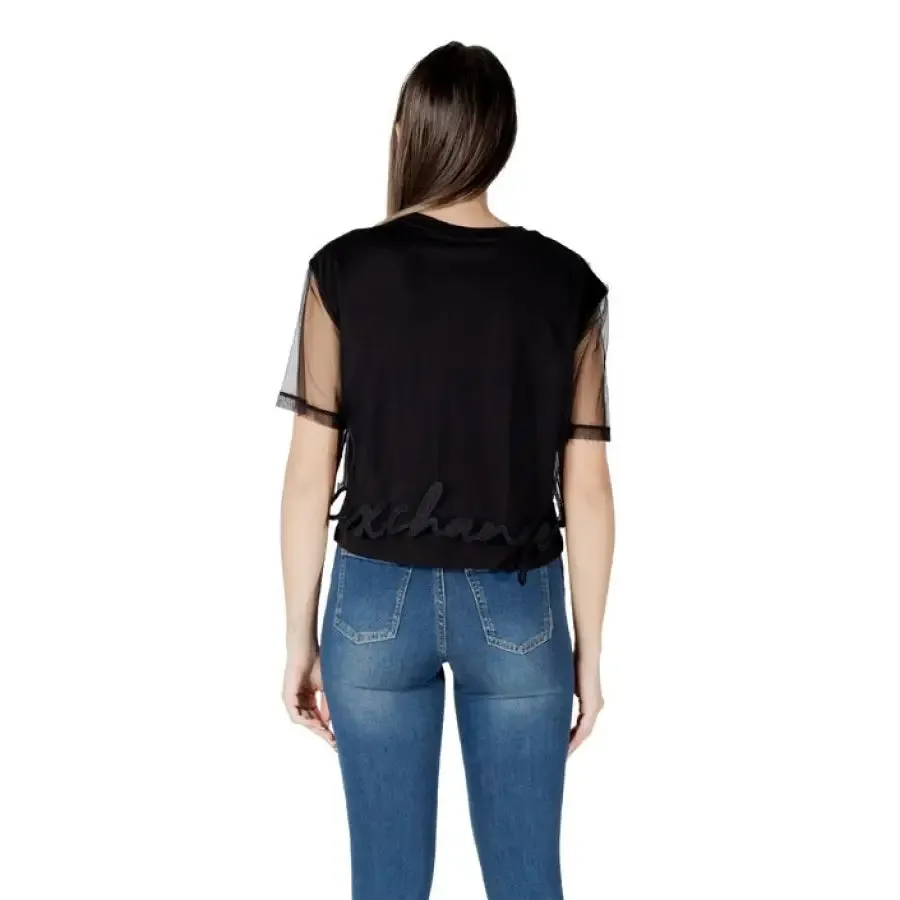 Black T Shirt with Sheer Sleeves