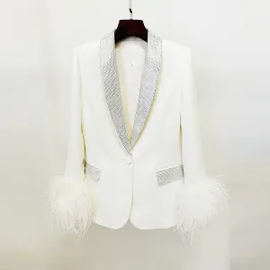 Blazer set Ostrich Feather True Feathers Rhinestone Green Fruit Collar
