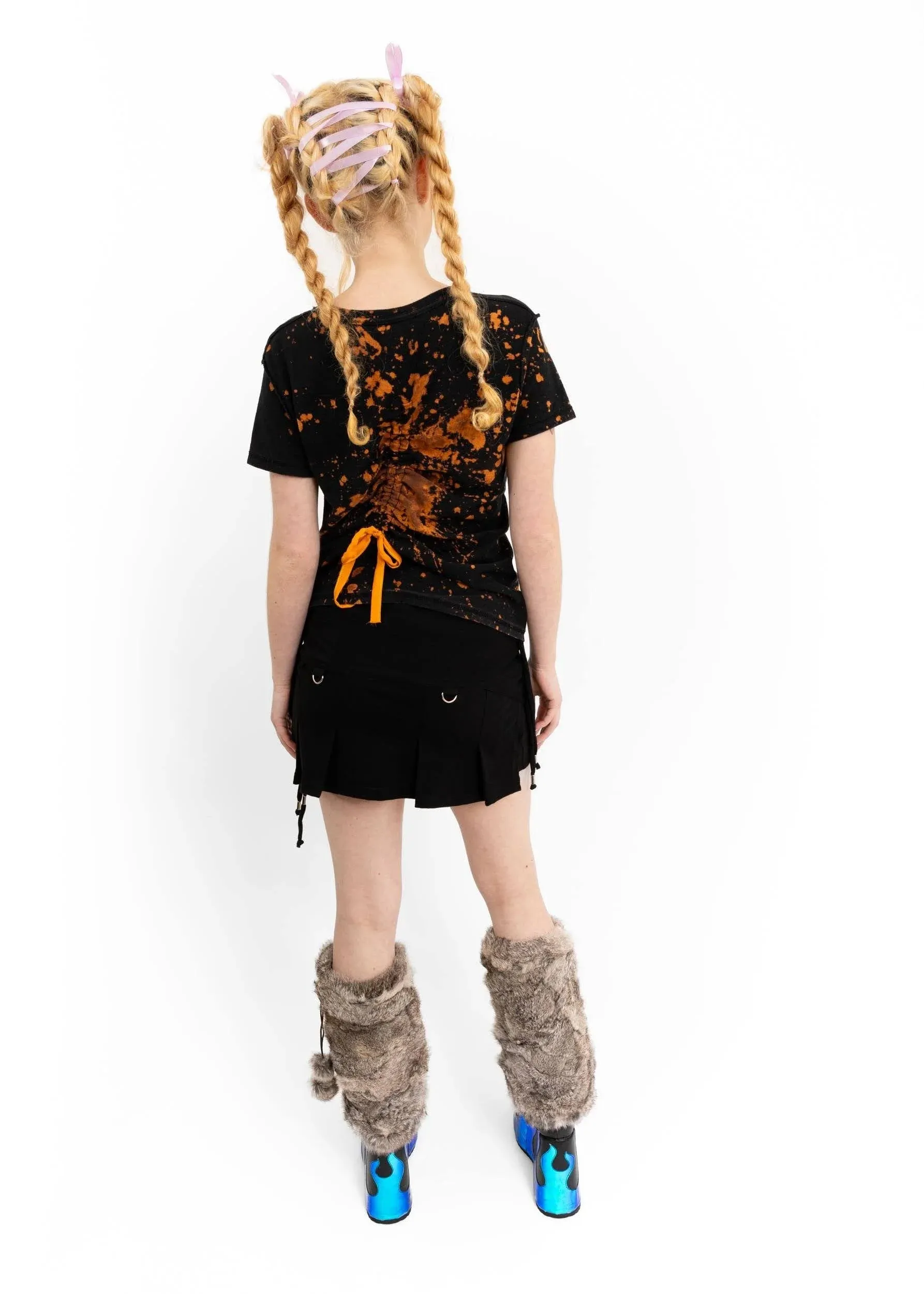 Bleached screen printed  t-shirt with ruching detail