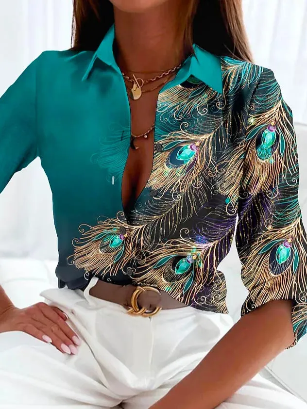Blouse with Feather Pattern for Women