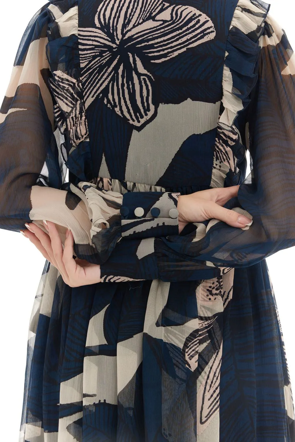 Blue & Off White Floral Long Dress