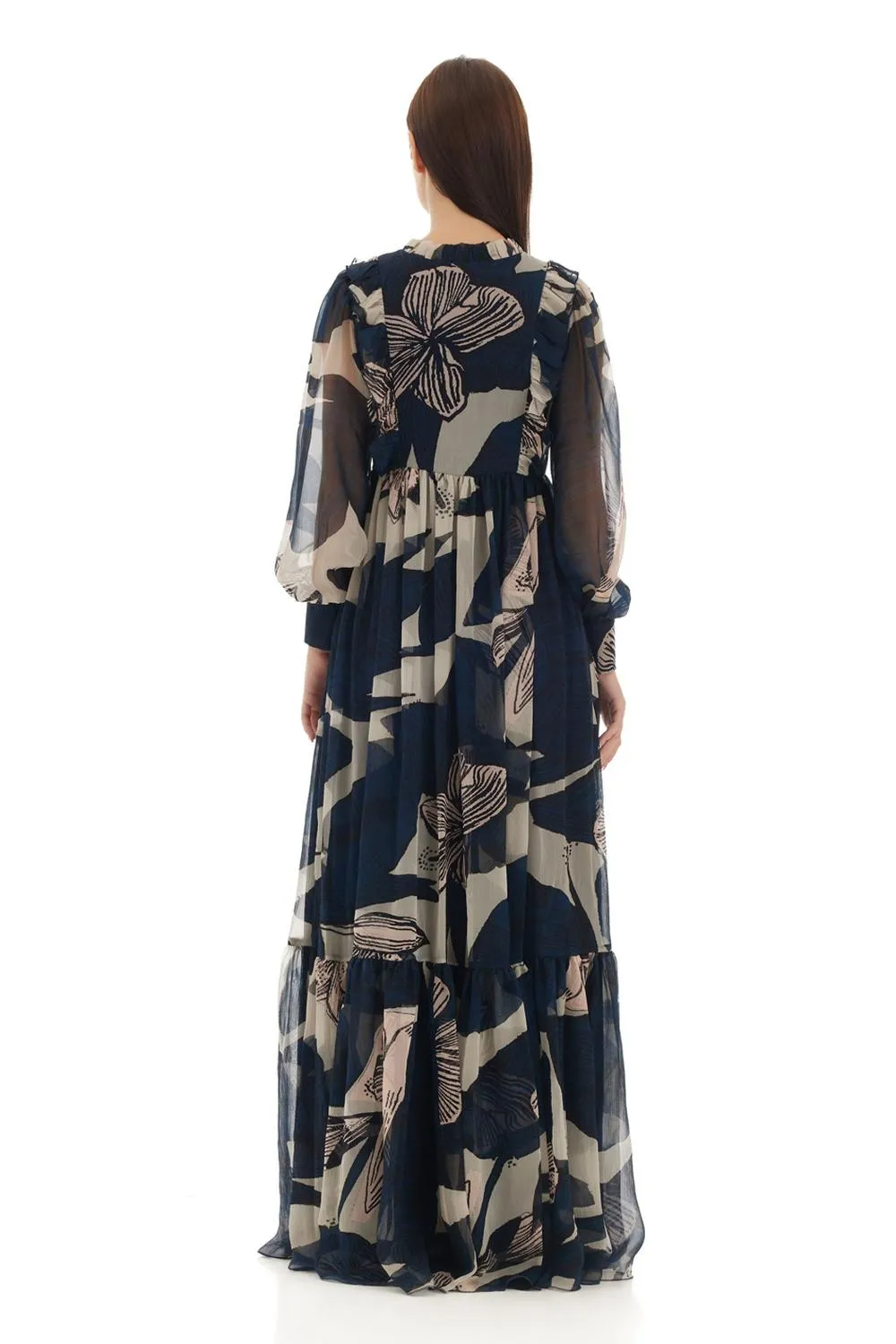 Blue & Off White Floral Long Dress