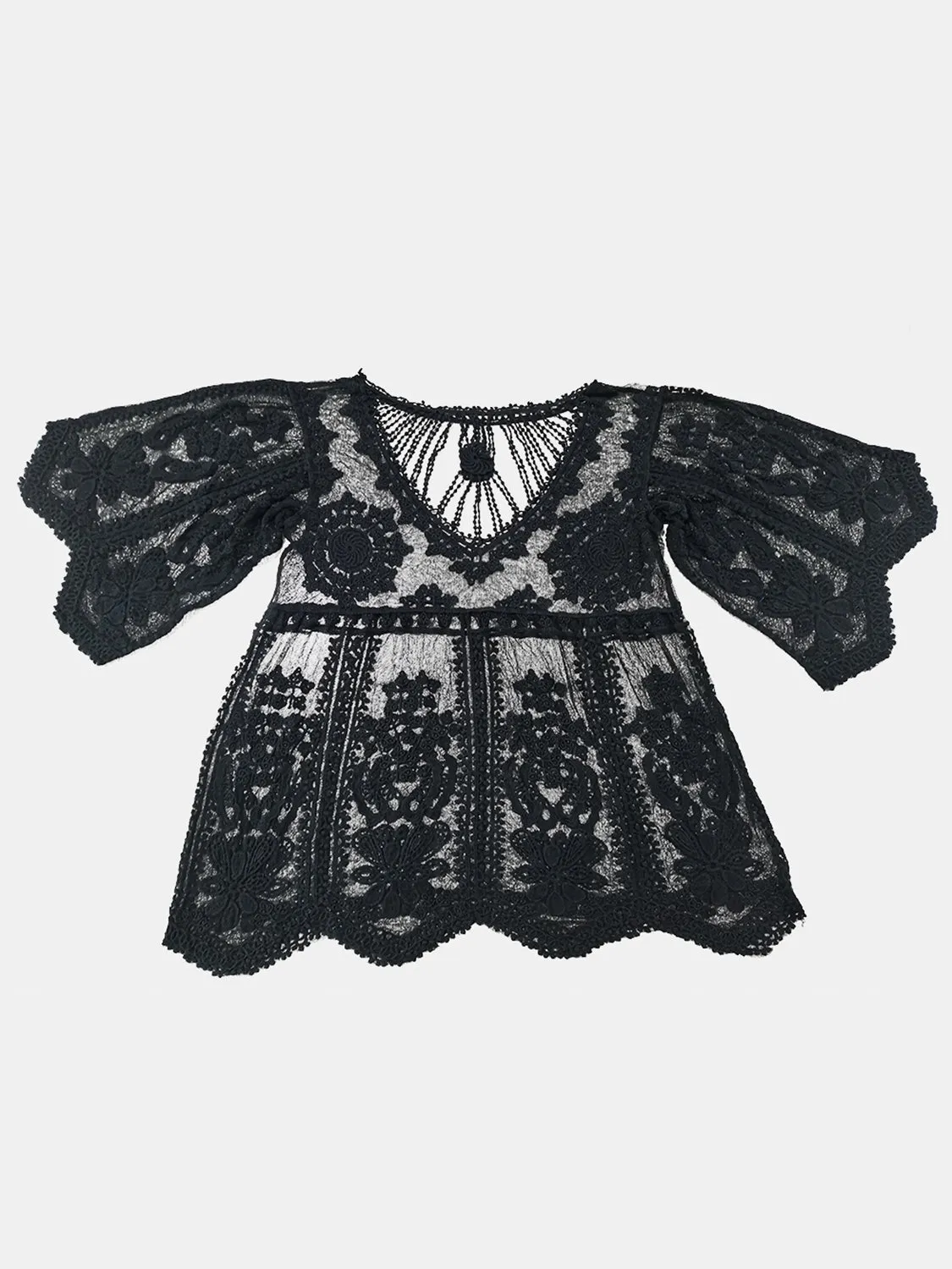 Boho Bloom Cover-Up – Lace Petal Hem Embroidered Dress