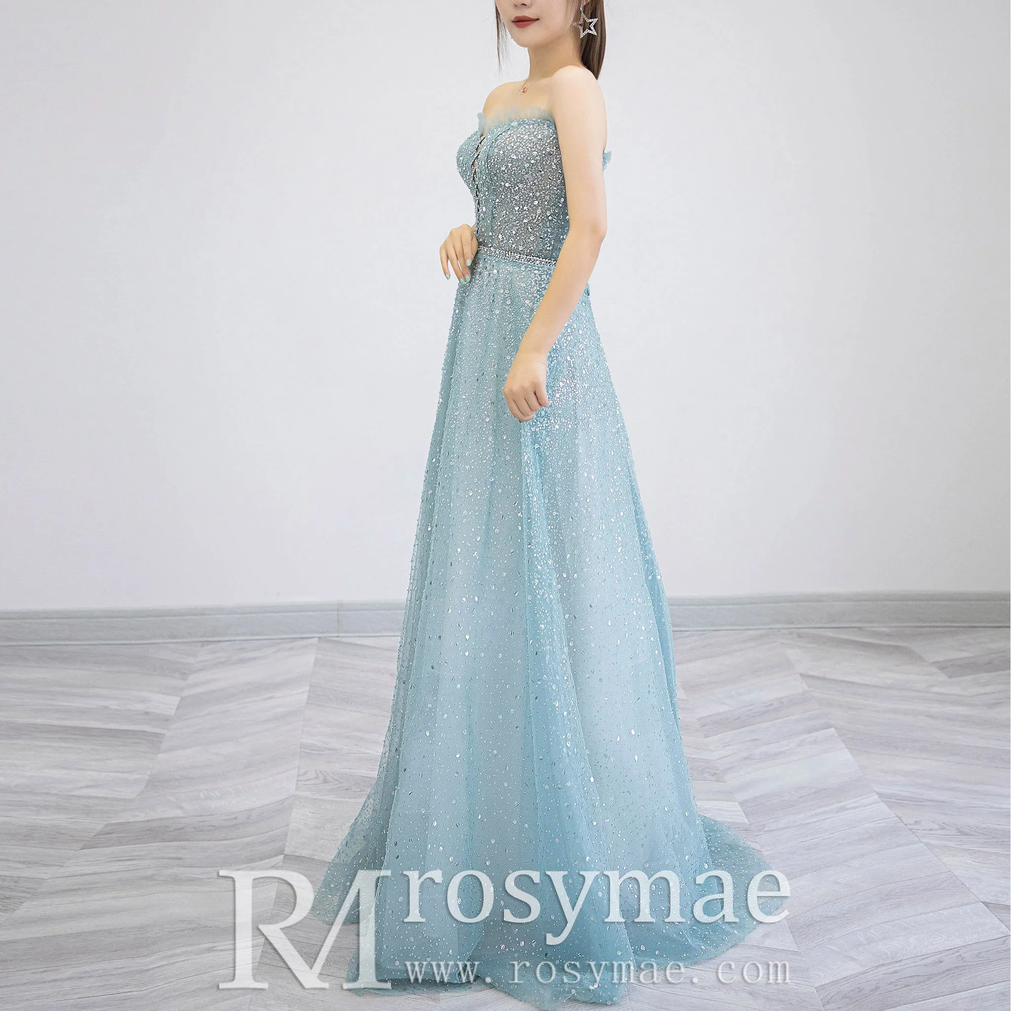 Boho Mint Sequin Formal Dress Evening Party Gown with Cape