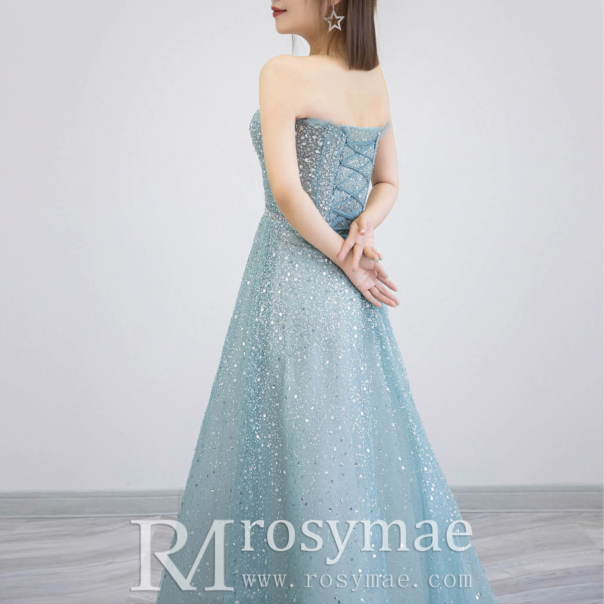 Boho Mint Sequin Formal Dress Evening Party Gown with Cape
