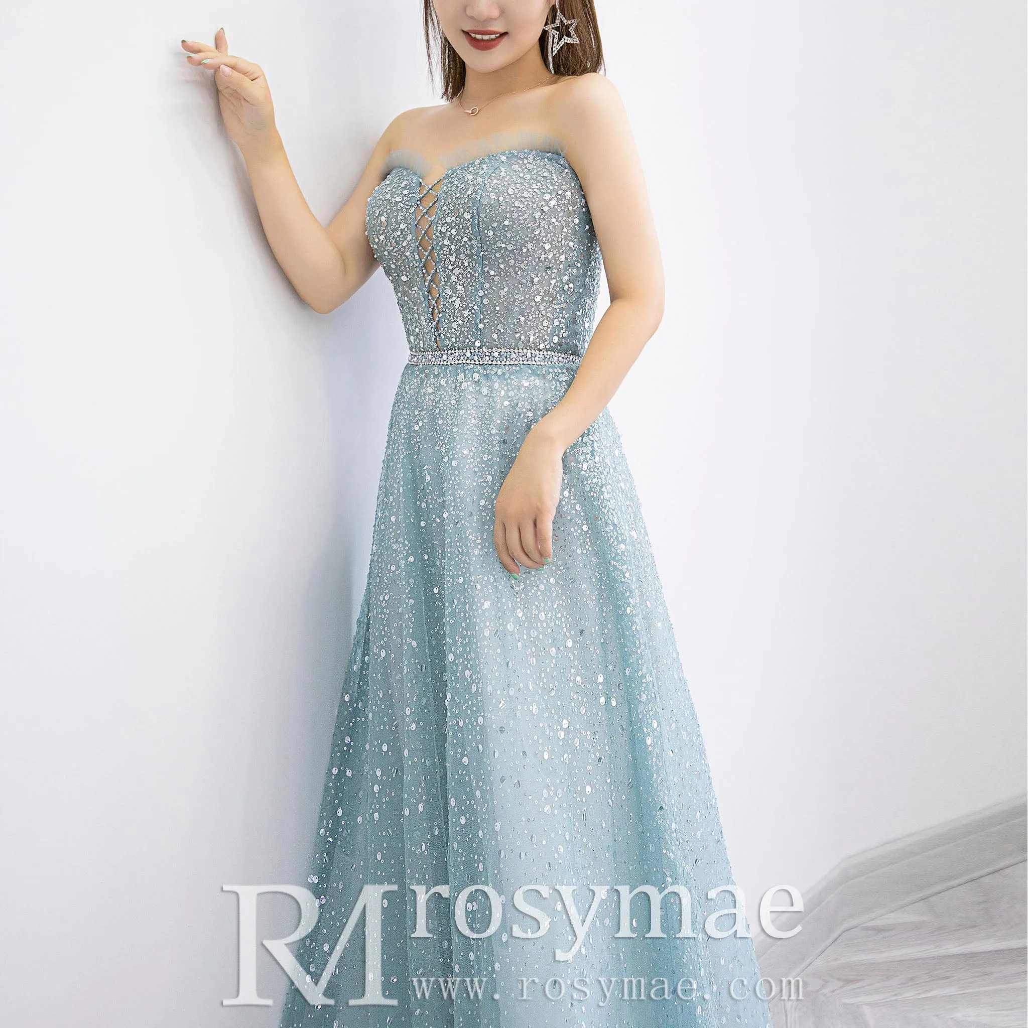 Boho Mint Sequin Formal Dress Evening Party Gown with Cape