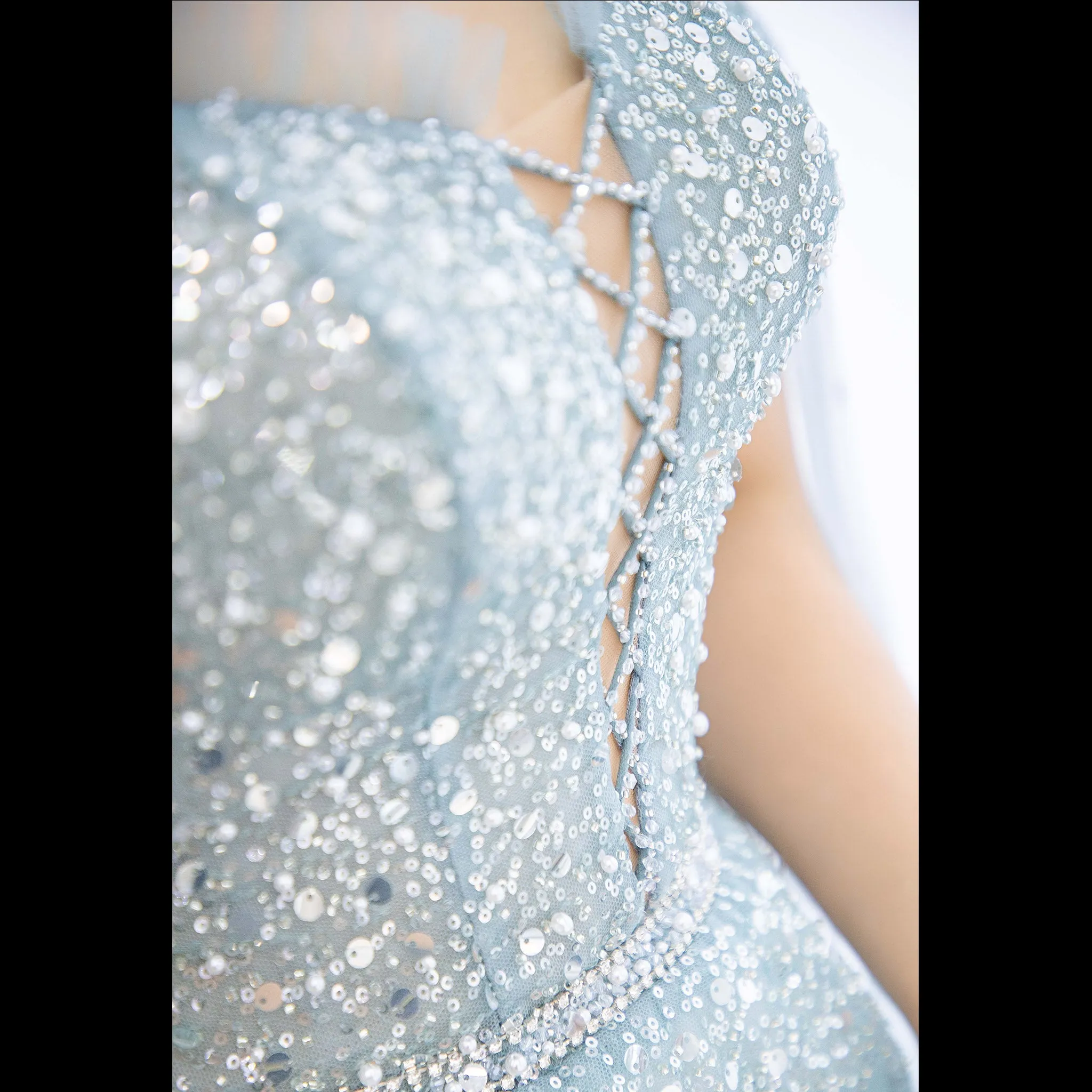 Boho Mint Sequin Formal Dress Evening Party Gown with Cape