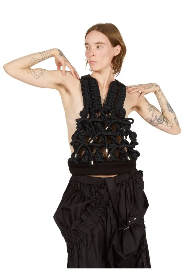 Bow-Embellished Macrame Harness Vest