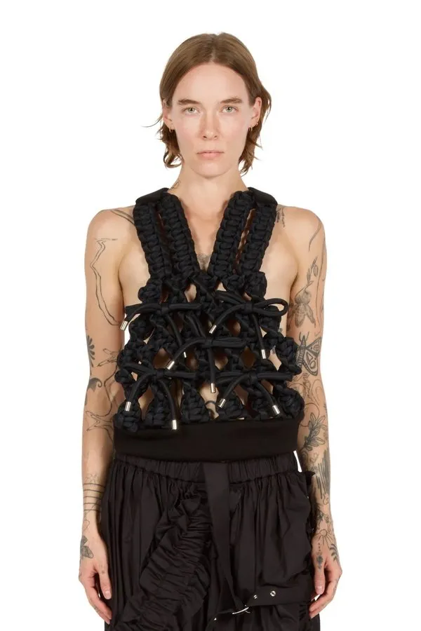 Bow-Embellished Macrame Harness Vest