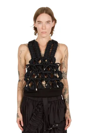 Bow-Embellished Macrame Harness Vest