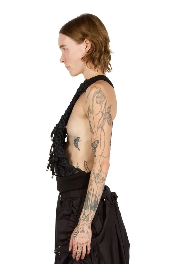 Bow-Embellished Macrame Harness Vest