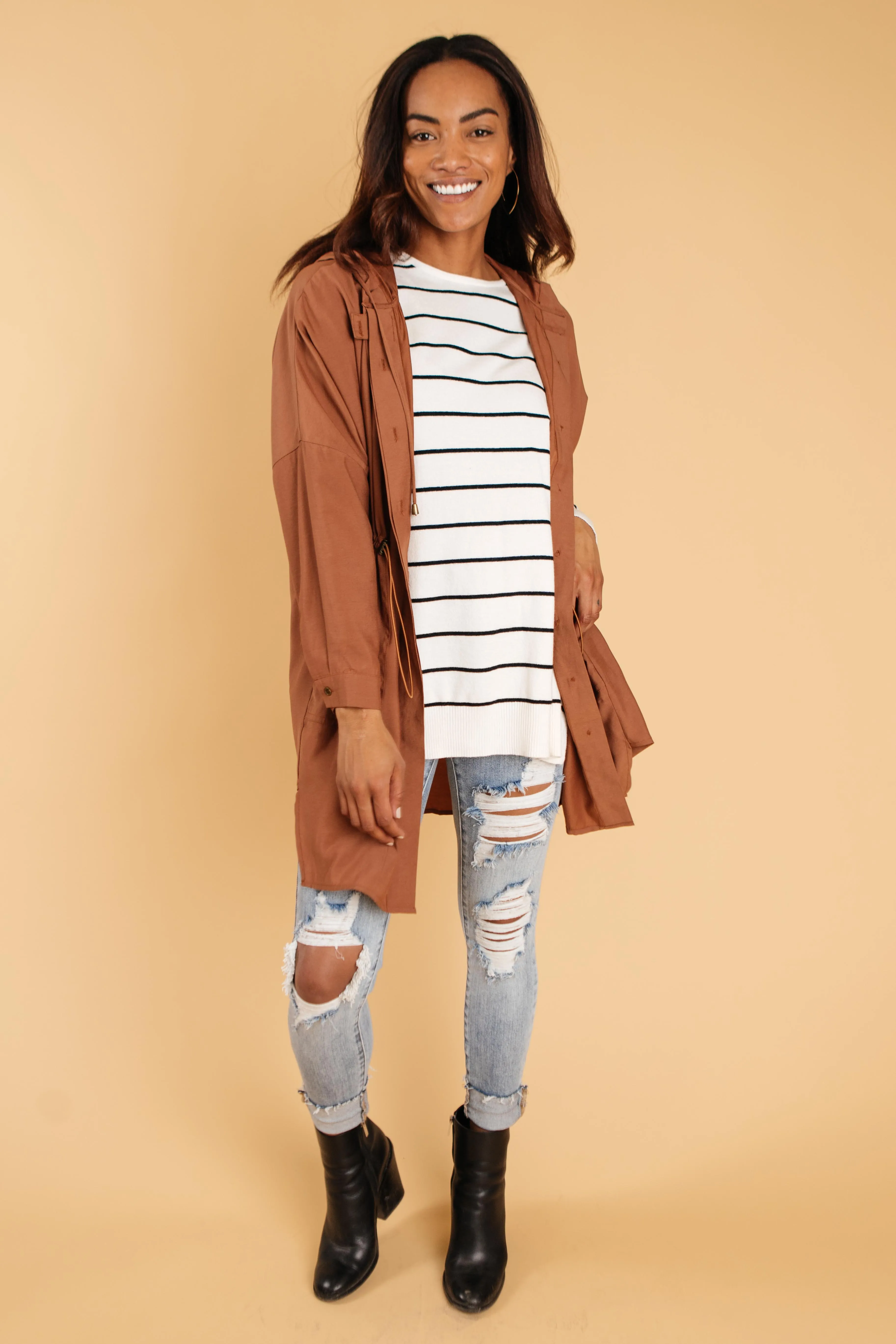 Brand New Attitude Striped Sweater Top in White