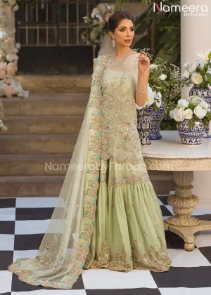 Bridal Gharara with Kameez Dress in Mint Green #BS517