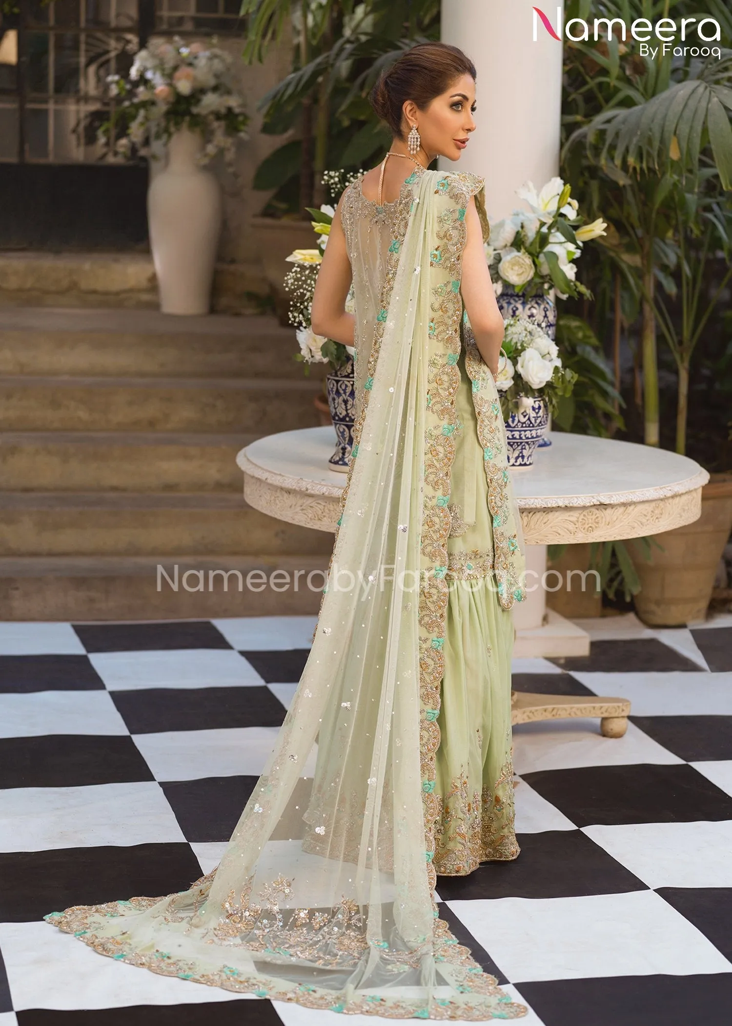 Bridal Gharara with Kameez Dress in Mint Green #BS517