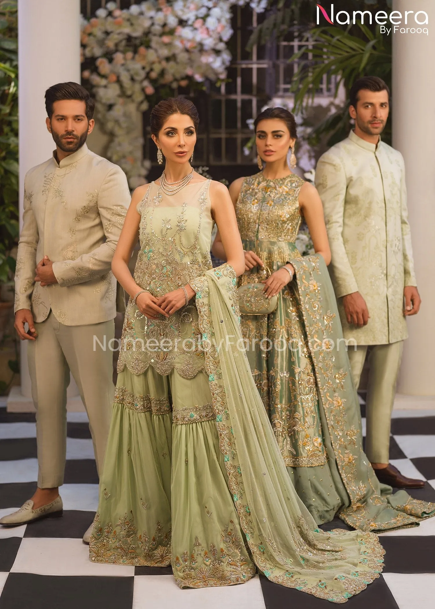 Bridal Gharara with Kameez Dress in Mint Green #BS517