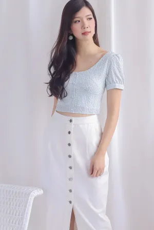 Britta Bustier Buttons Crop Top In Sage Plaids