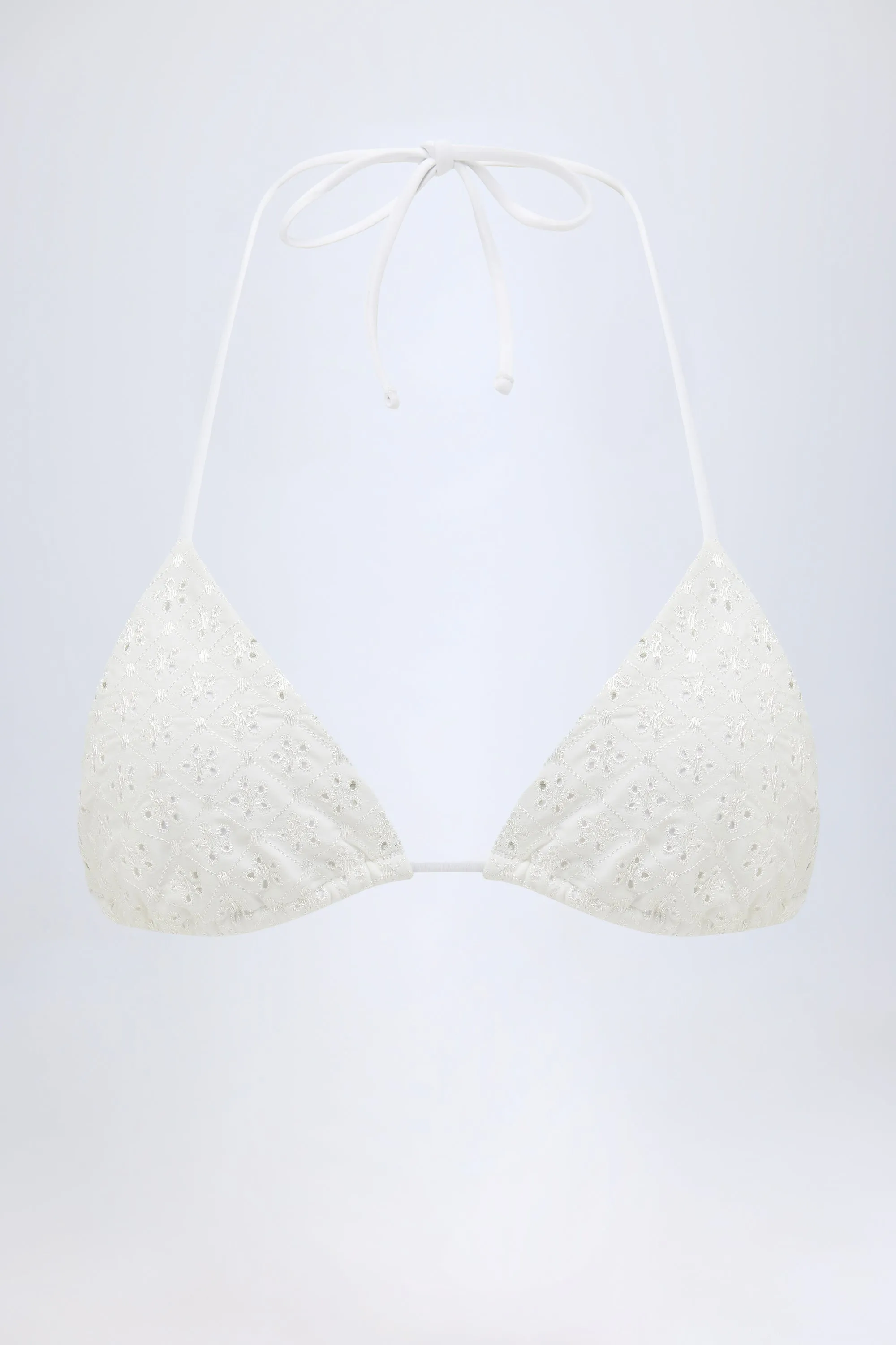 Broderie Anglaise Triangle Bikini Top in White
