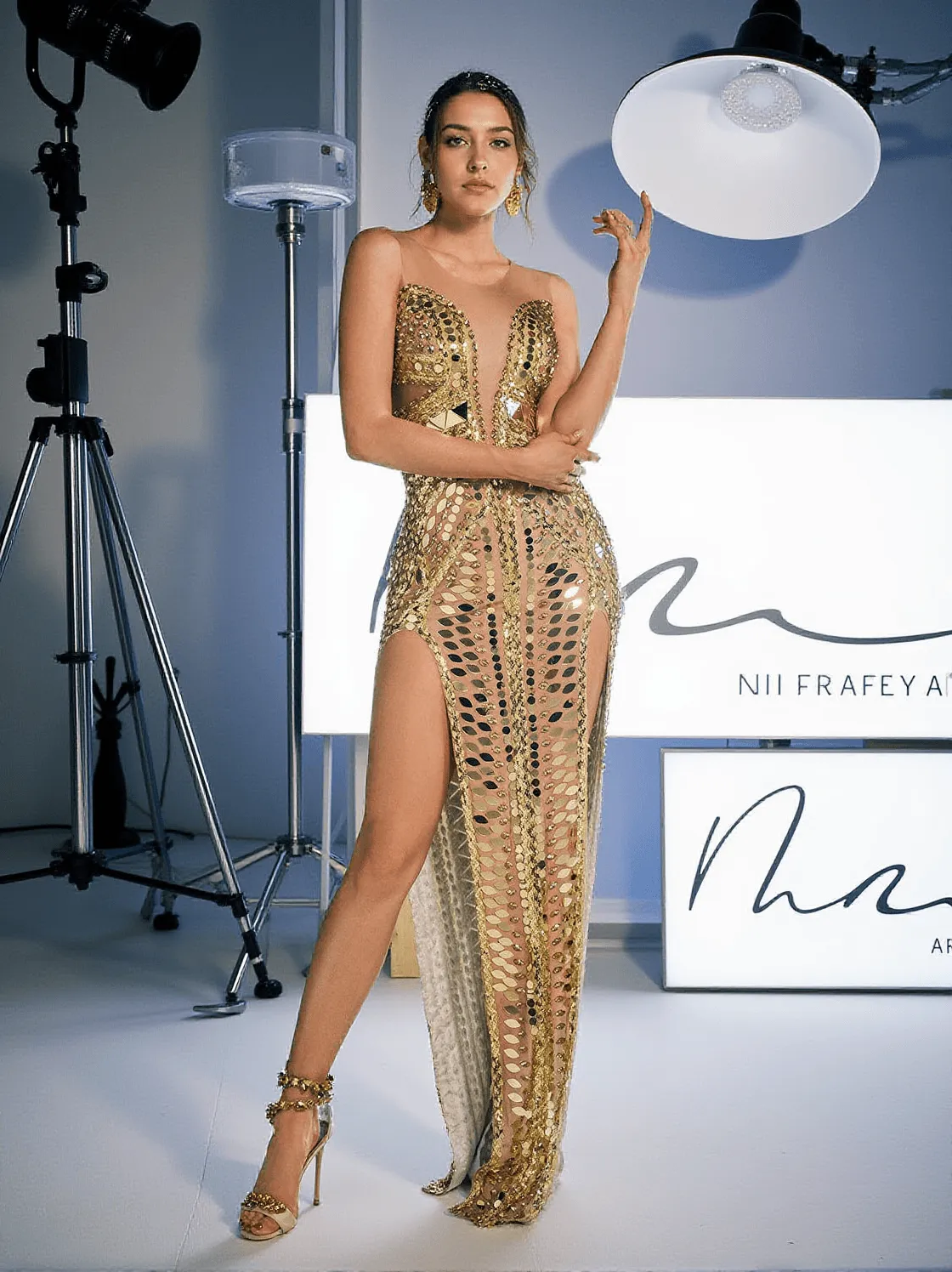 Brycen Scoop Neck Acrylic Split Maxi Dress