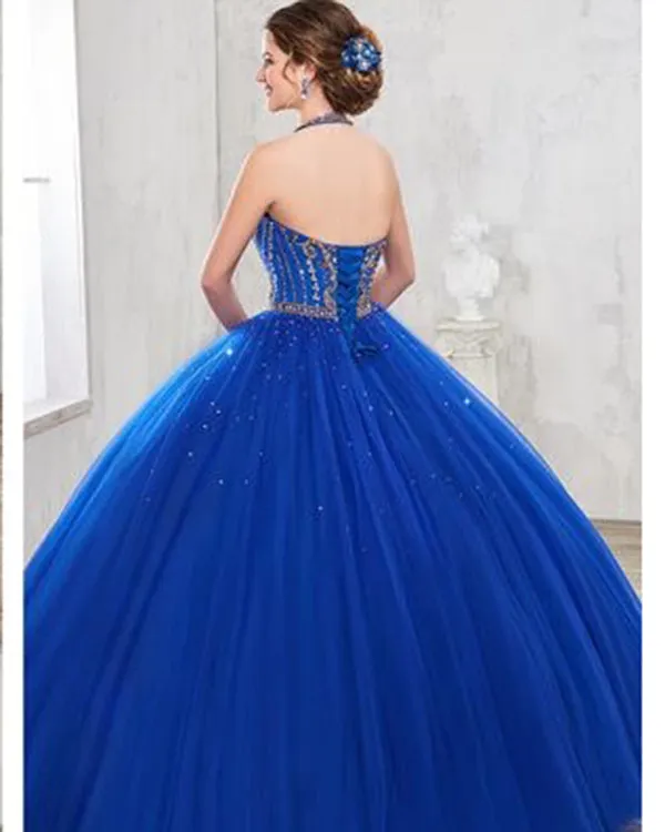 Burgundy Quinceanera Dresses with Gold Beadings Halter Tulle Puffy Sweet 16 Dresses Quince Ball Gown